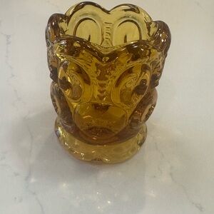 Moon and stars glass toothpick holder. Amber